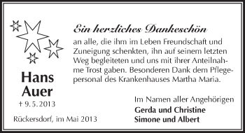 Traueranzeige von Hans Auer von Pegnitz-Zeitung